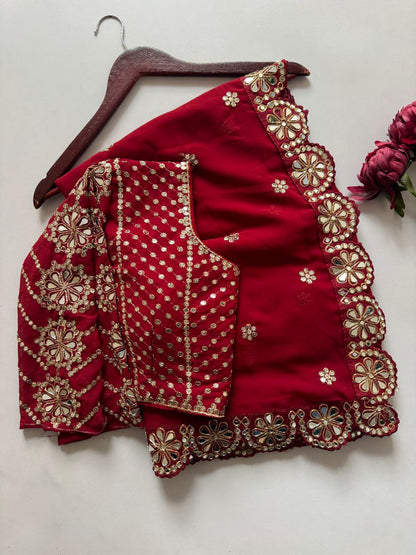 Stitched Blouse With Real Mirror Work Georgette Saree