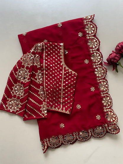 Stitched Blouse With Real Mirror Work Georgette Saree