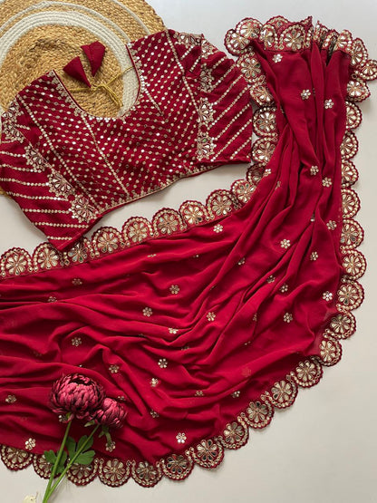 Stitched Blouse With Real Mirror Work Georgette Saree