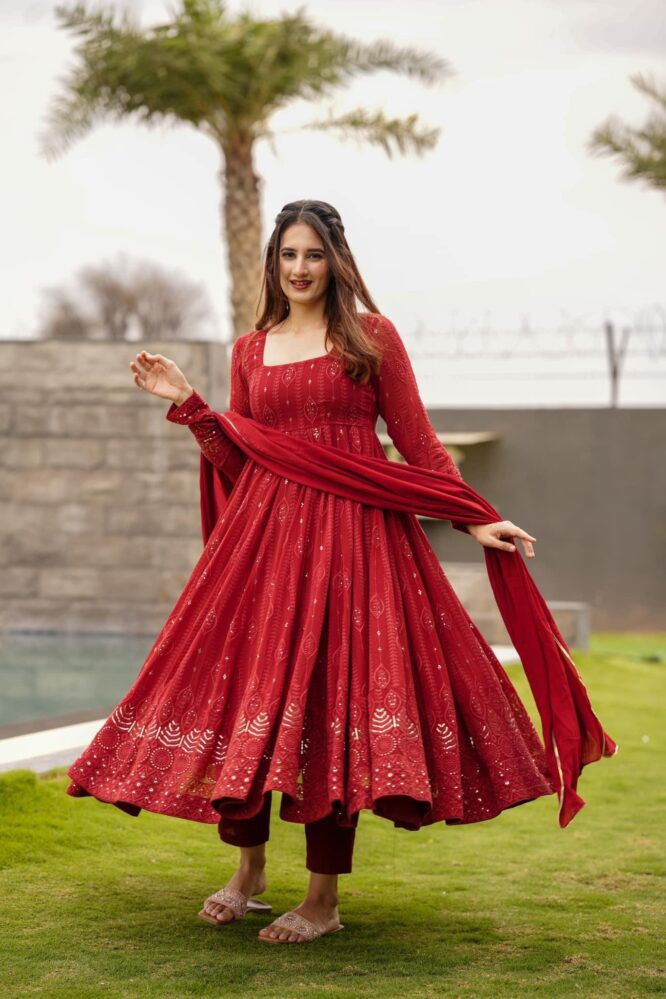 Designer Black & Red Color Georgette Full Stitched Salwar Suit