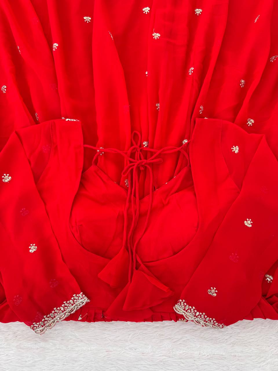 Red Georgette Anarkali Suit Set with 4-Meter Flair Fully Stiched