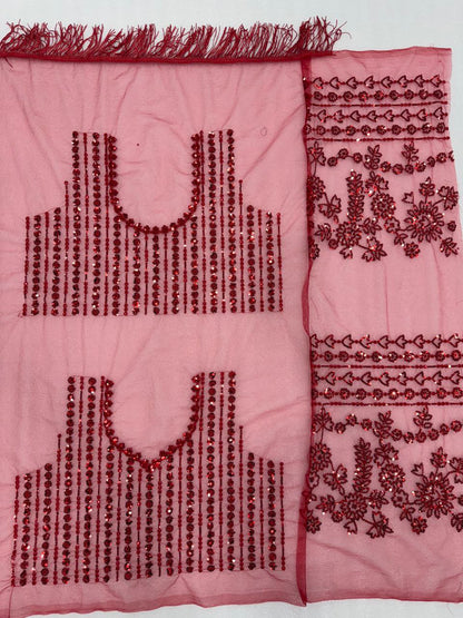 Red Soft Net Sequence Embroidary Work Party Wear Saree