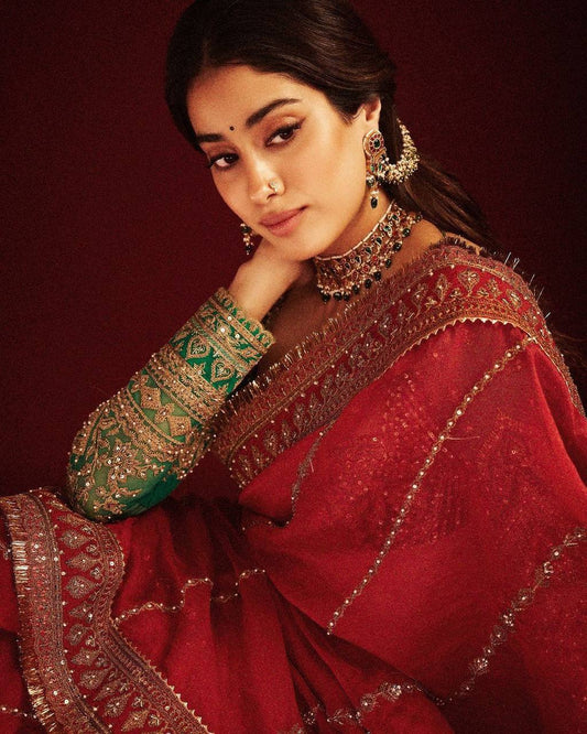 Wedding Wear Red Color Organza Silk Saree Blouse