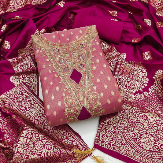 Banarasi Zakard Dupatta Suit with Premium Simmer Silk Top