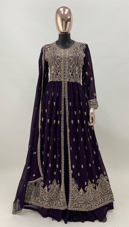 Party Wear Georgette Embroidered Long Anarkali Stitched Suit