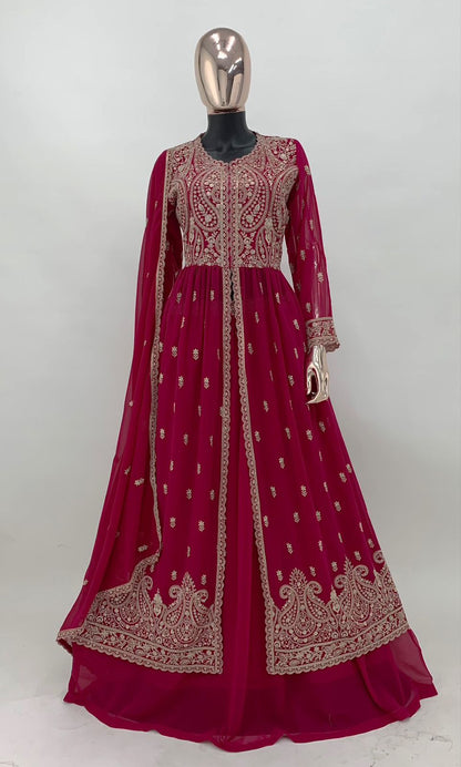 Party Wear Georgette Embroidered Long Anarkali Stitched Suit