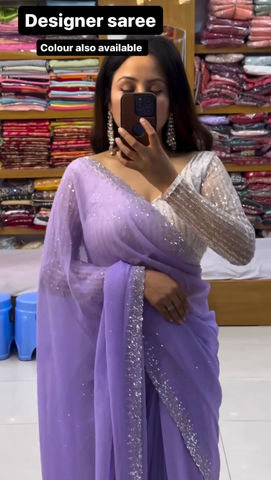 Aashna : Siroski Diamond Work Saree with Sequence Lining Blouse