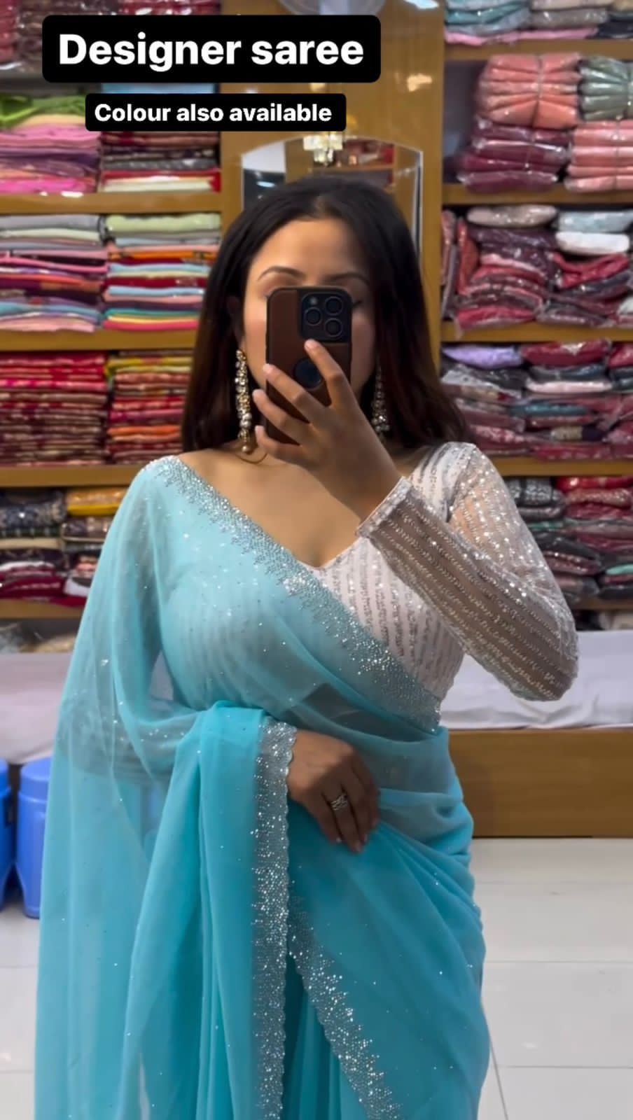 Aashna : Siroski Diamond Work Saree with Sequence Lining Blouse