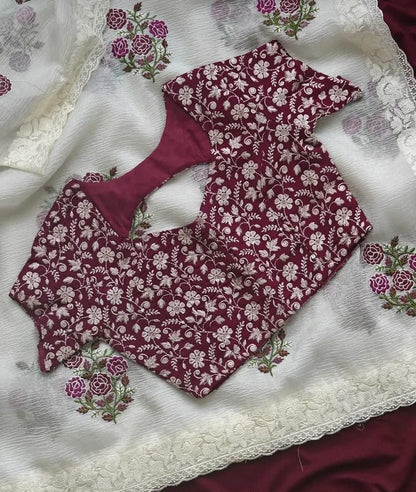 Soft Crushed Chiffon Georgette Saree with Multi-Thread Embroidery and Designer Blouse