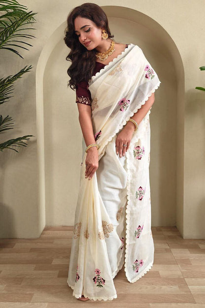Soft Khadi Kota Chex Multi Coloured Embroidered Saree with Designer Cut Work