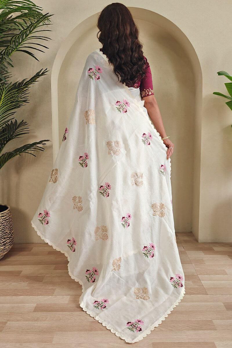 Soft Khadi Kota Chex Multi Coloured Embroidered Saree with Designer Cut Work