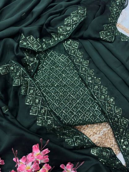 Elegant Bottle Green Rangoli Silk Saree with Designer Embroidery Work