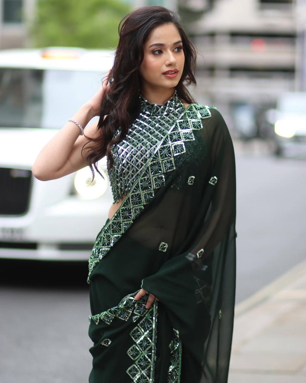 Elegant Bottle Green Rangoli Silk Saree with Designer Embroidery Work