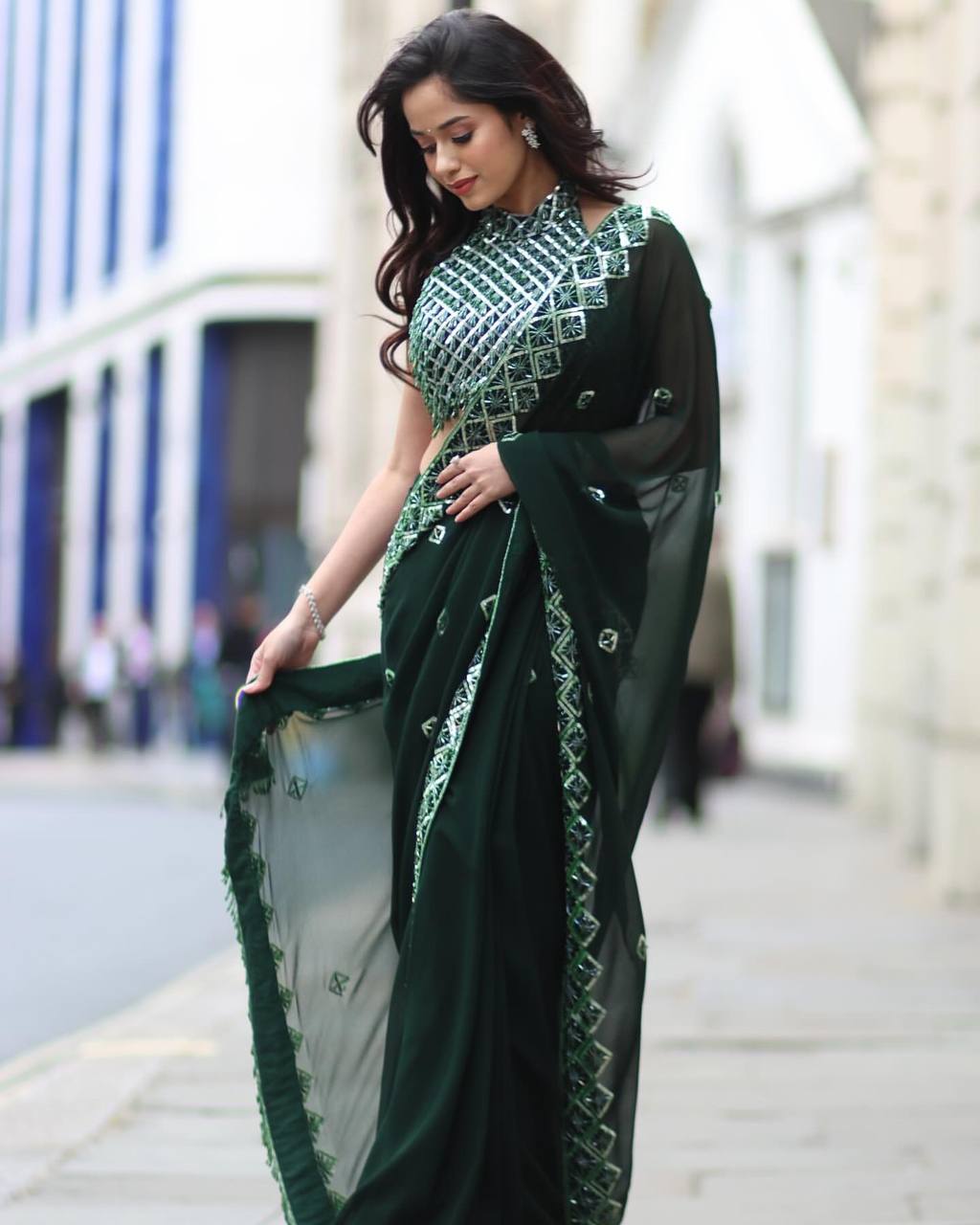 Elegant Bottle Green Rangoli Silk Saree with Designer Embroidery Work