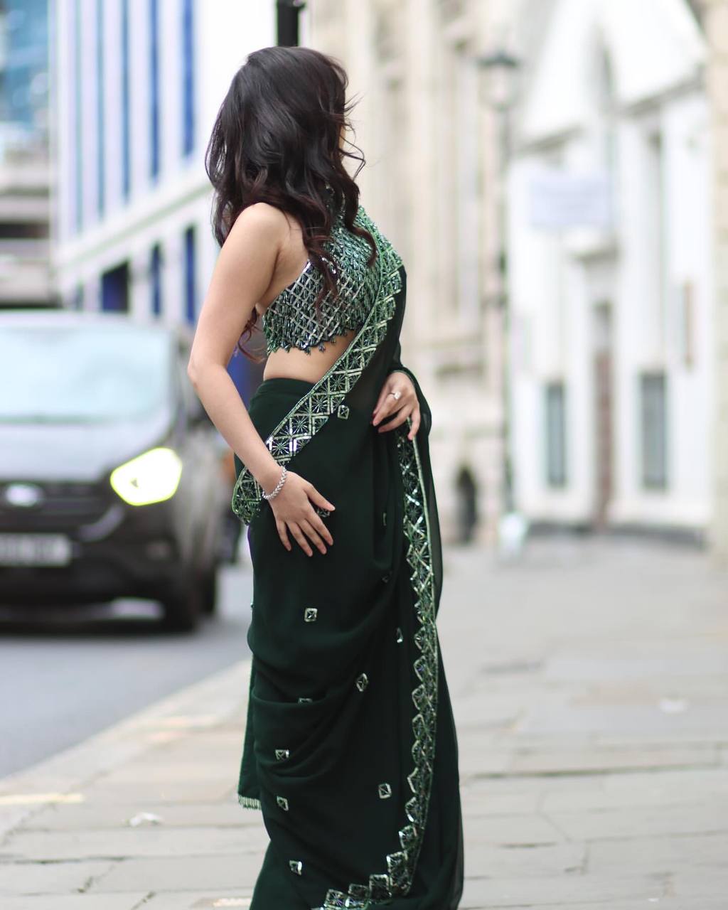 Elegant Bottle Green Rangoli Silk Saree with Designer Embroidery Work