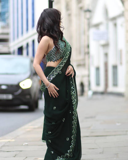 Elegant Bottle Green Rangoli Silk Saree with Designer Embroidery Work