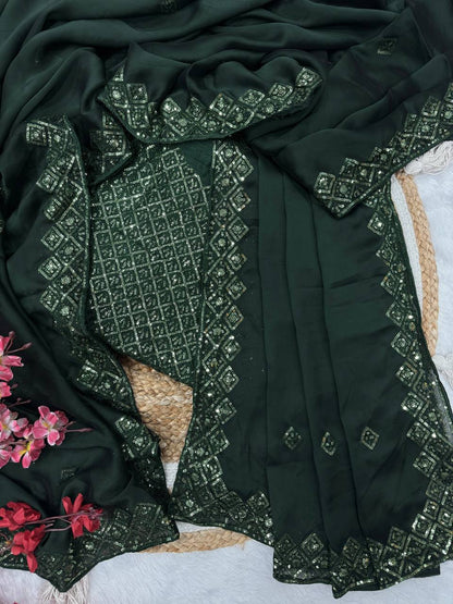 Elegant Bottle Green Rangoli Silk Saree with Designer Embroidery Work
