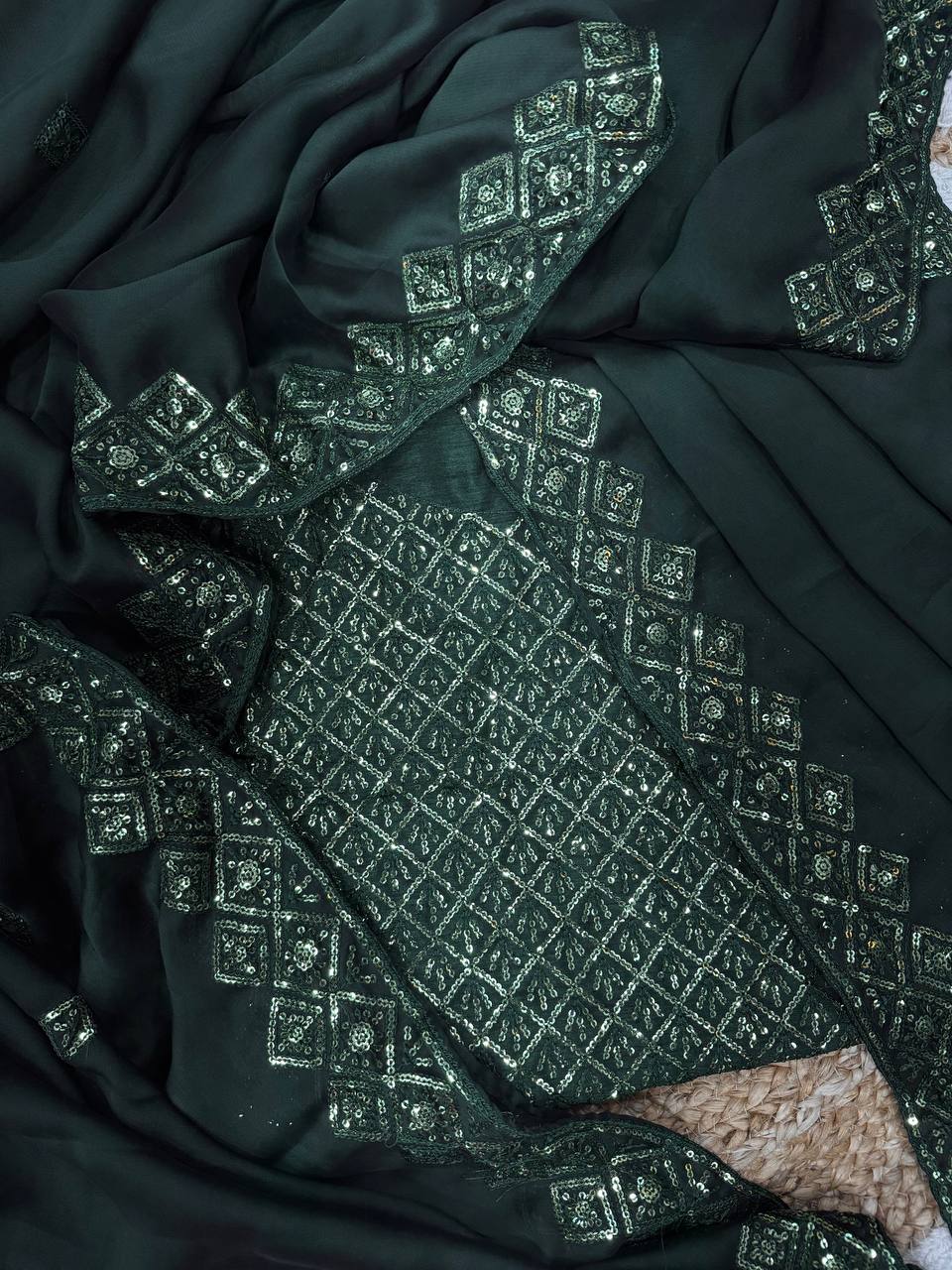 Elegant Bottle Green Rangoli Silk Saree with Designer Embroidery Work