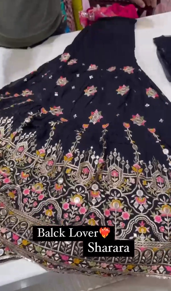 Black Ready to Wear Georgette Sharara Suit