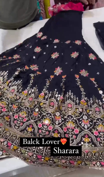 Black Ready to Wear Georgette Sharara Suit