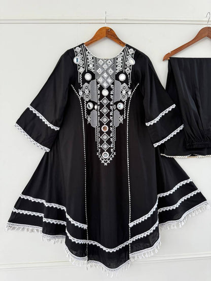 Western Wear Embroidered or Mirror Work  Kurti Palazzo Set