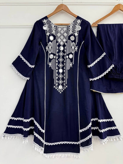 Western Wear Embroidered or Mirror Work  Kurti Palazzo Set