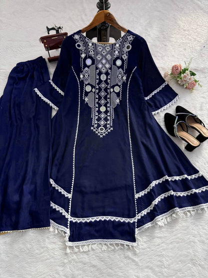 Western Wear Embroidered or Mirror Work  Kurti Palazzo Set