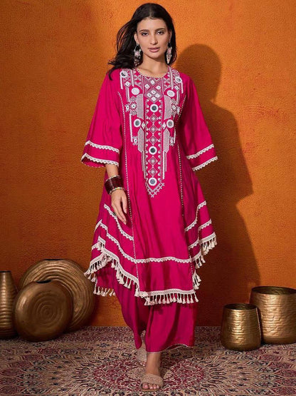 Western Wear Embroidered or Mirror Work  Kurti Palazzo Set