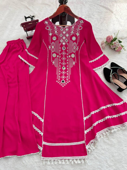 Western Wear Embroidered or Mirror Work  Kurti Palazzo Set