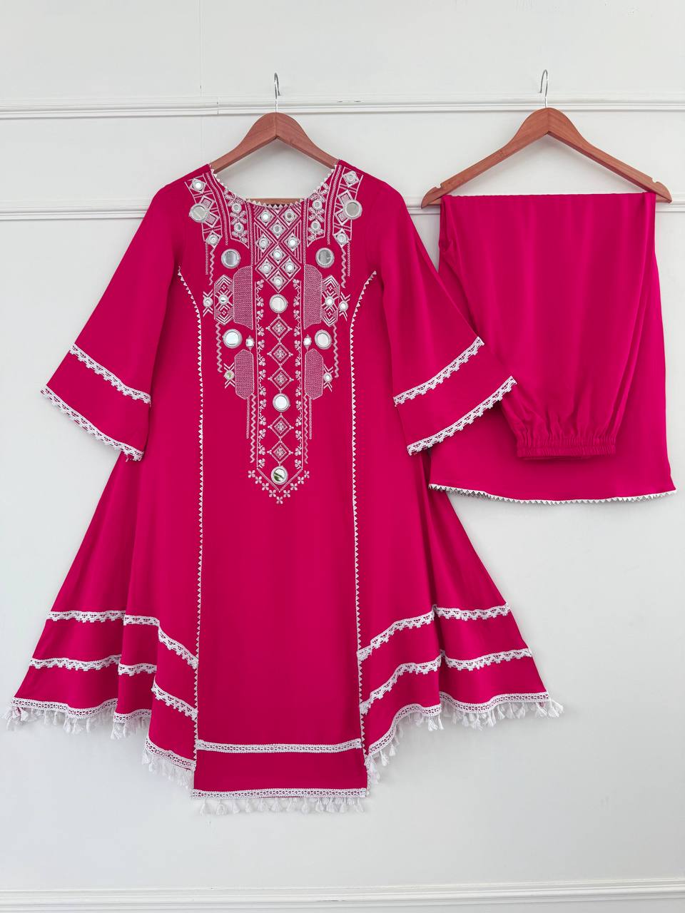 Western Wear Embroidered or Mirror Work  Kurti Palazzo Set