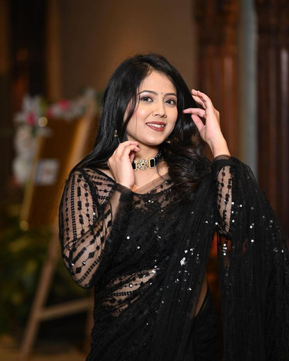 Soft Net Full Black Sequence Work on Saree n Blouse