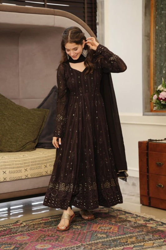Designer Black & Red Color Georgette Full Stitched Salwar Suit