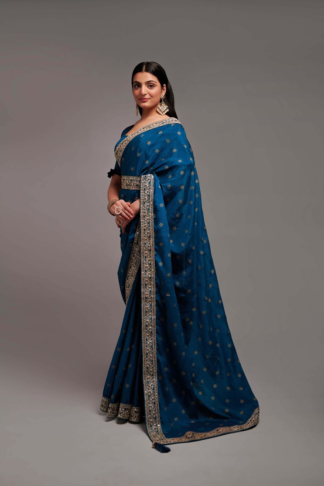 Wedding Wear Chinon Silk Embroidered Border Work Saree