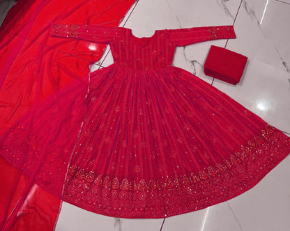 Designer Black & Red Color Georgette Full Stitched Salwar Suit