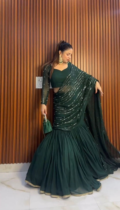 Wonderful Georgette Lehenga Saree Sharara With Moti Work Dupatta