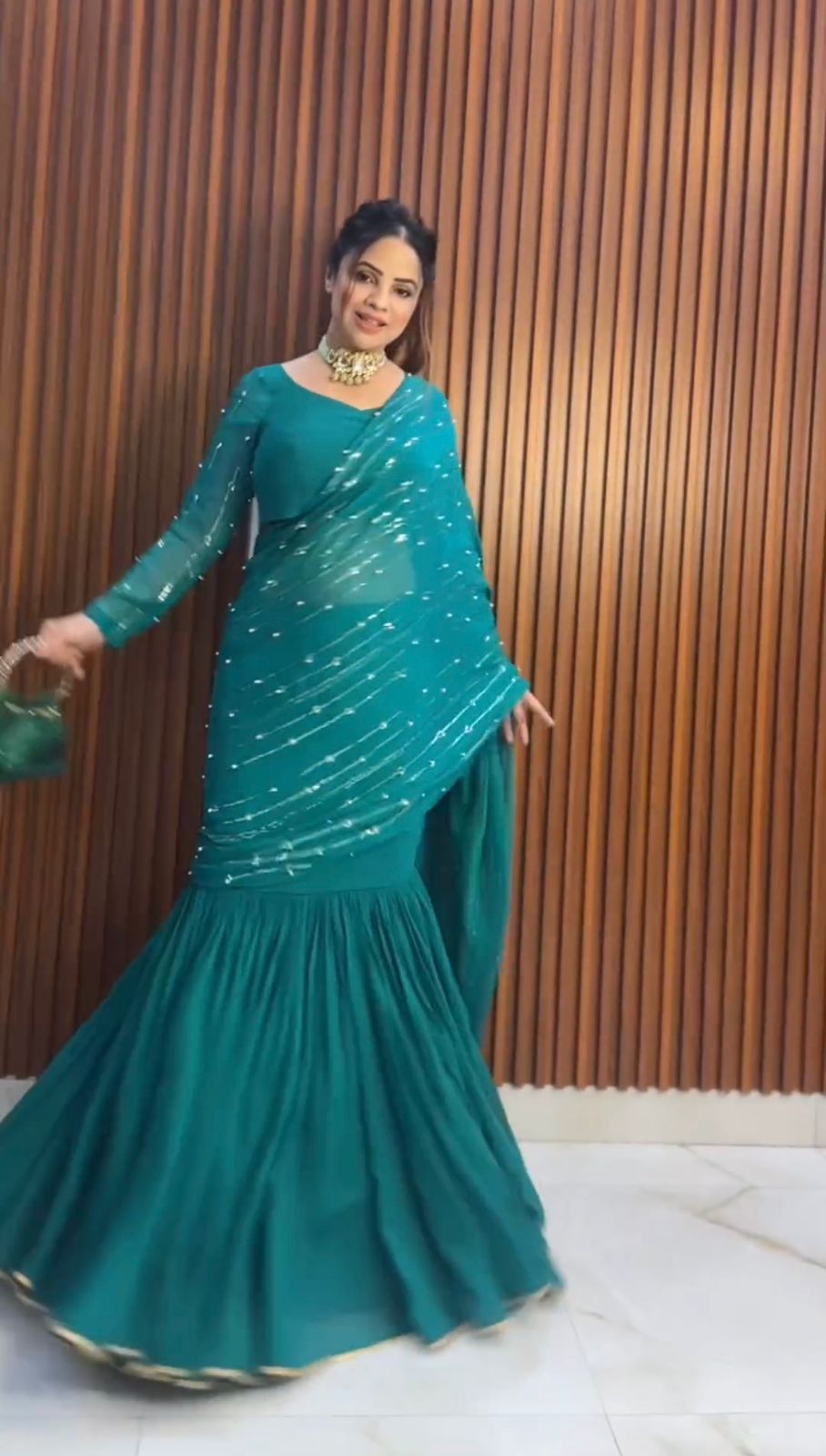 Wonderful Georgette Lehenga Saree Sharara With Moti Work Dupatta