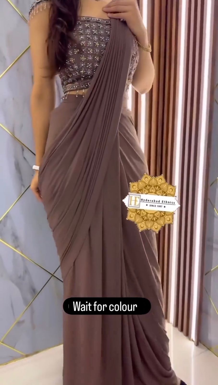 Ready to Wear 1 Min Ruffle Work Designer Saree with Stitched Blouse