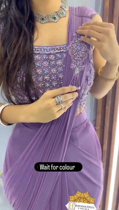 Ready to Wear 1 Min Ruffle Work Designer Saree with Stitched Blouse
