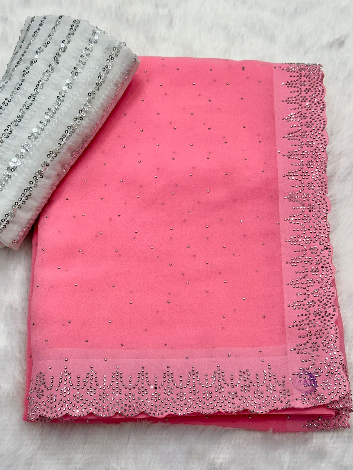 Aashna : Siroski Diamond Work Saree with Sequence Lining Blouse