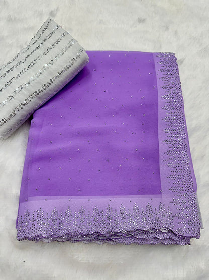 Aashna : Siroski Diamond Work Saree with Sequence Lining Blouse