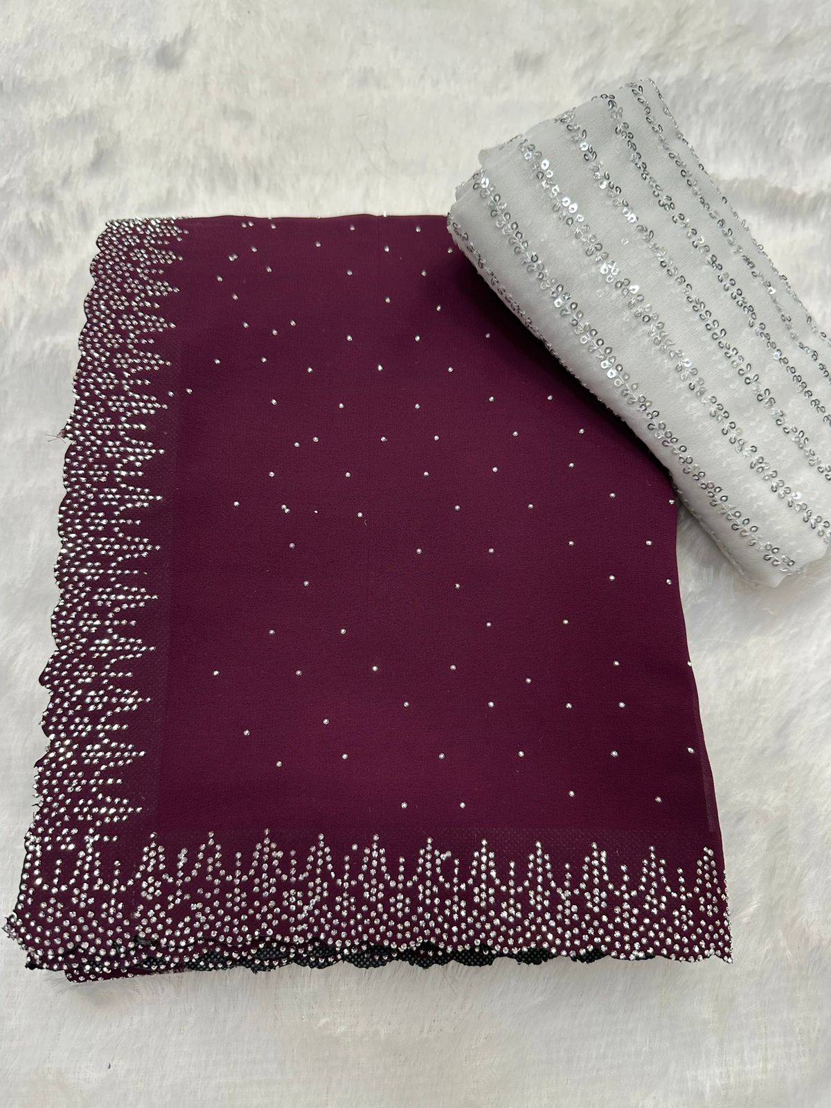 Aashna : Siroski Diamond Work Saree with Sequence Lining Blouse