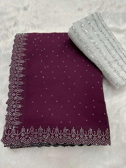 Aashna : Siroski Diamond Work Saree with Sequence Lining Blouse