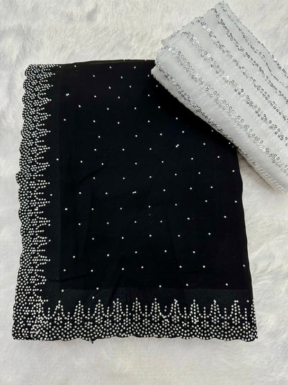 Aashna : Siroski Diamond Work Saree with Sequence Lining Blouse