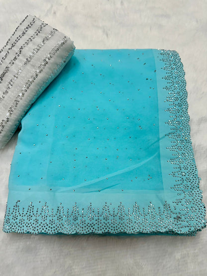 Aashna : Siroski Diamond Work Saree with Sequence Lining Blouse