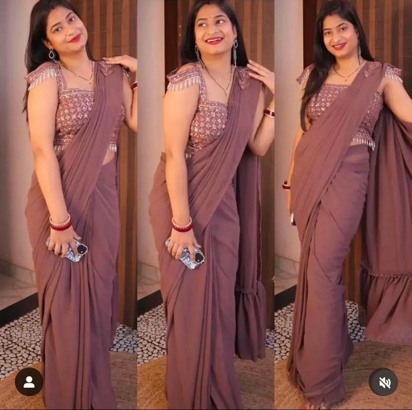 Ready to Wear 1 Min Ruffle Work Designer Saree with Stitched Blouse