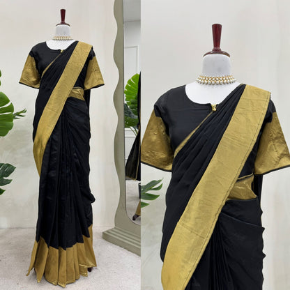 Black Color Kota Silk 1 Min Ready to Wear Saree