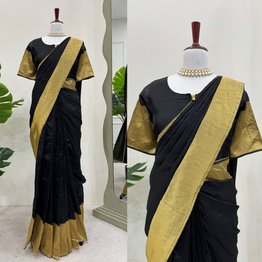 Black Color Kota Silk 1 Min Ready to Wear Saree