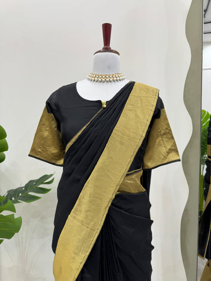 Black Color Kota Silk 1 Min Ready to Wear Saree