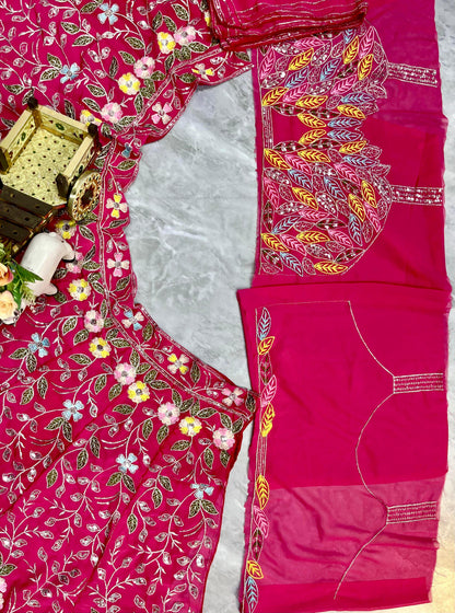 Pink Color Georgette Embroidered Lehenga Choli