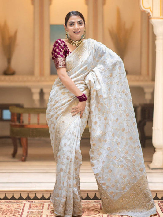 Soft Lichi Silk Jacquard Weaving Wedding Wear Beautiful Saree